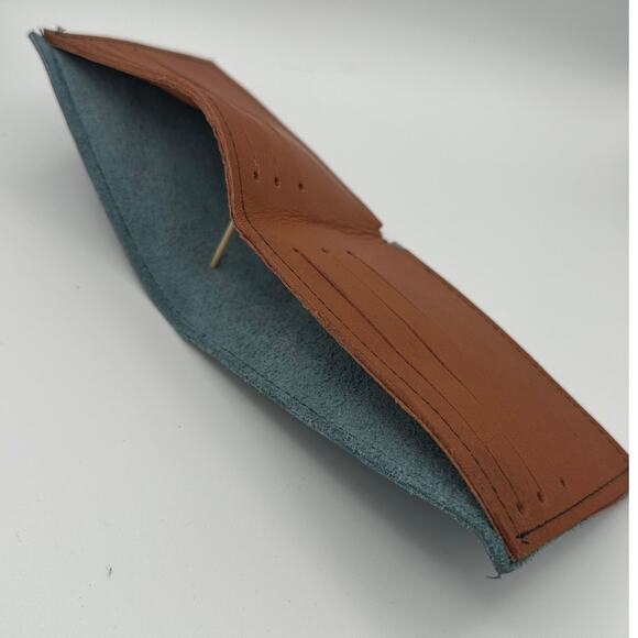 Minimalist Handmade Oaxaca Leather Wallet Royal Blue Slim Bifold Card Holder Men - Picture 6 of 7